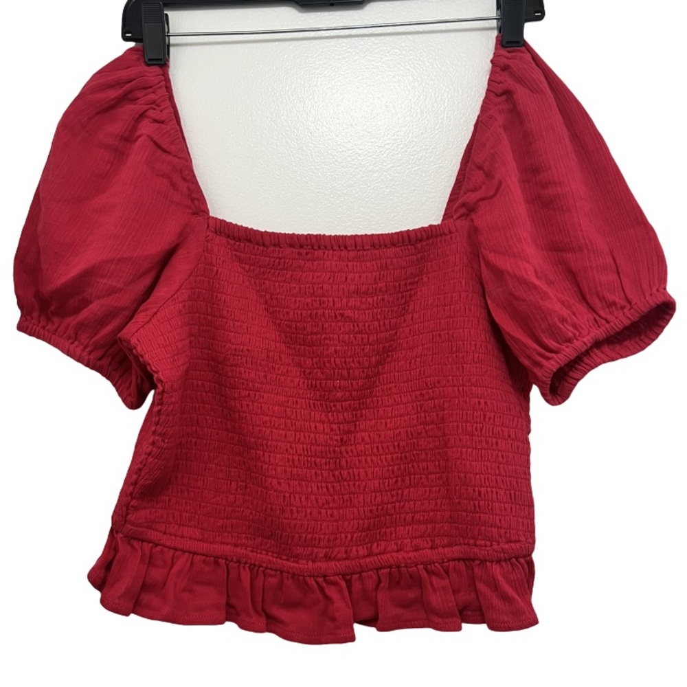 B.O.G Collective (Band of Gypsies) Smocked Short Sleeved Crop Top in Red
